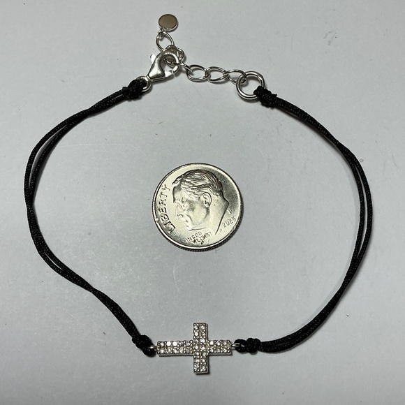 SILPADA Sterling Silver & black cord adjustable cross bracelet. 7 to 8” long - Picture 2 of 7